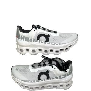 On Running Cloudmonster White and Black Sneakers
